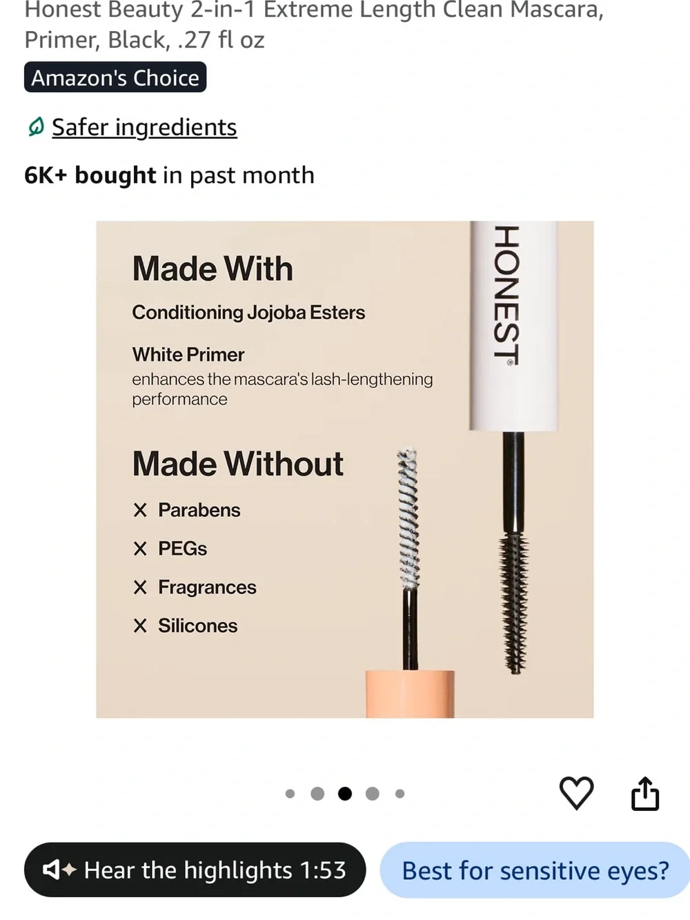 The Honest Company 2-in-1 Extreme Length Mascara + Primer — Black